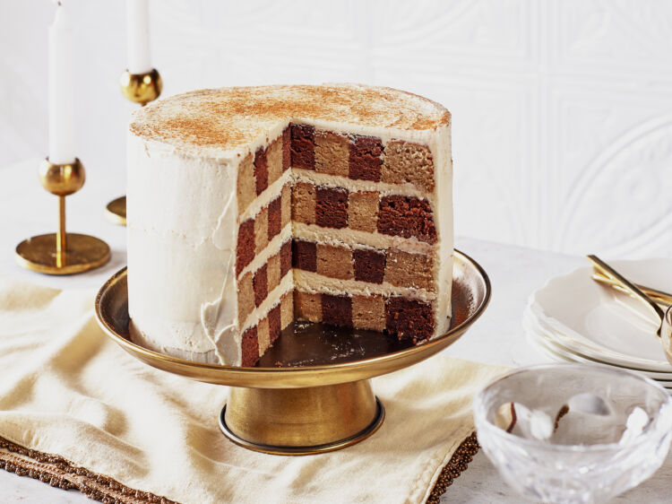 Eggnog Spiced Cocoa Checkered Cake
