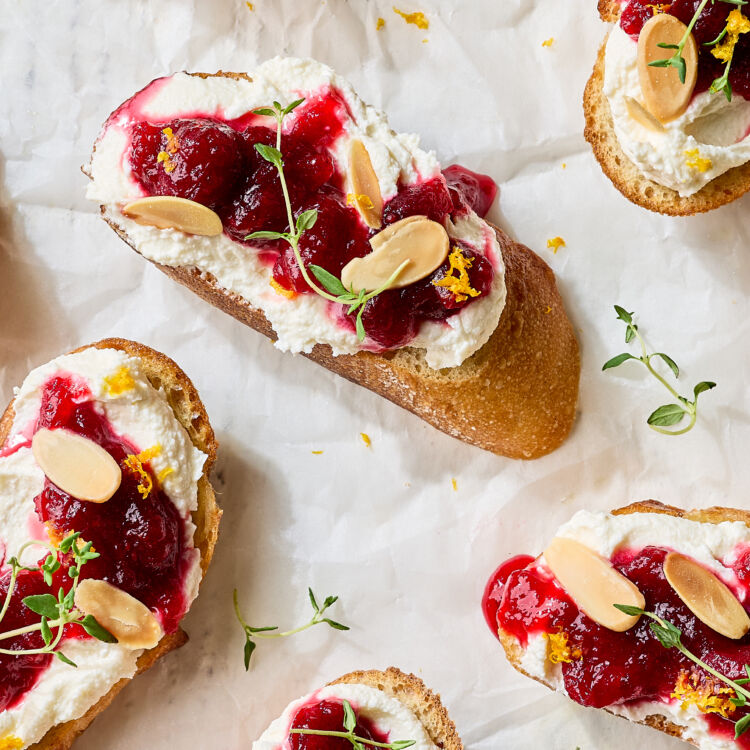 Whipped Feta Cranberry Chutney Crostini