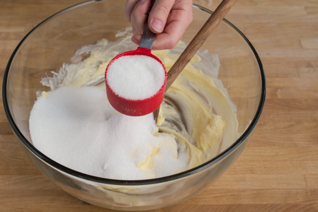 2. Beat butter and sugar together until light and fluffy.