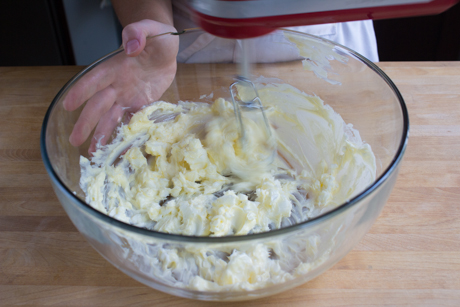1. Cream margarine, and shortening together until smooth.