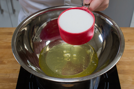 Make Swiss buttercream by combining sugar and egg whites