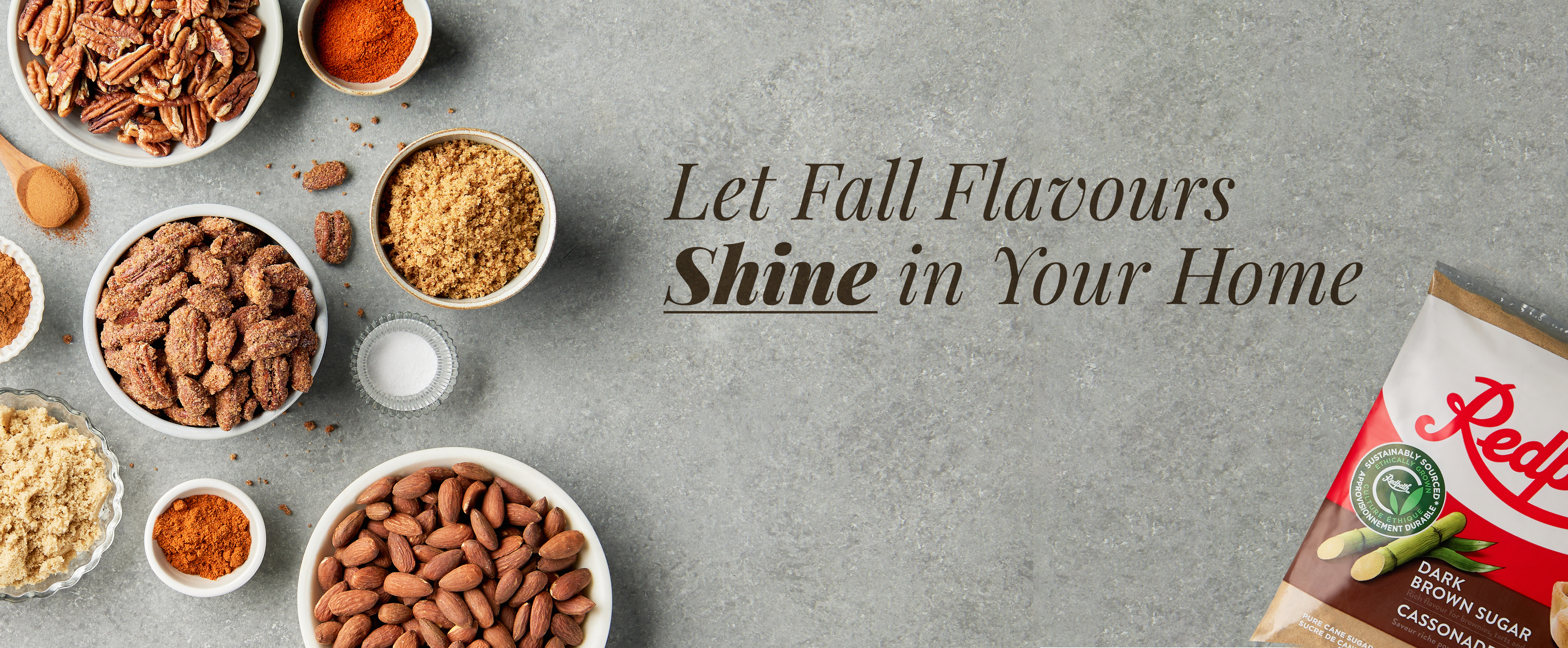 Candied nuts with text Let Fall Flavours Shine in Your Kitchen