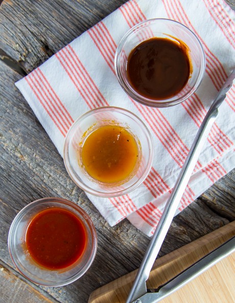 3 bbq sauces displayed.