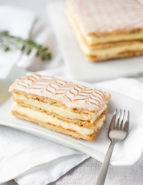 Slice of a mille crepe cake