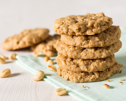 Stack of five Easy One-Bowl Oatmeal Peanut Butter Cookies 