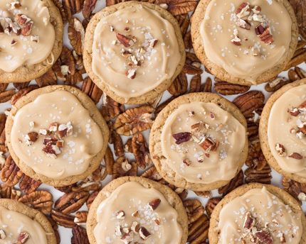Chewy Pecan Cookies with Brown Sugar Frosting