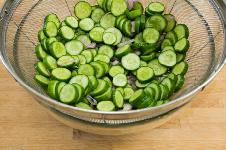 Strain cucumber and shallots