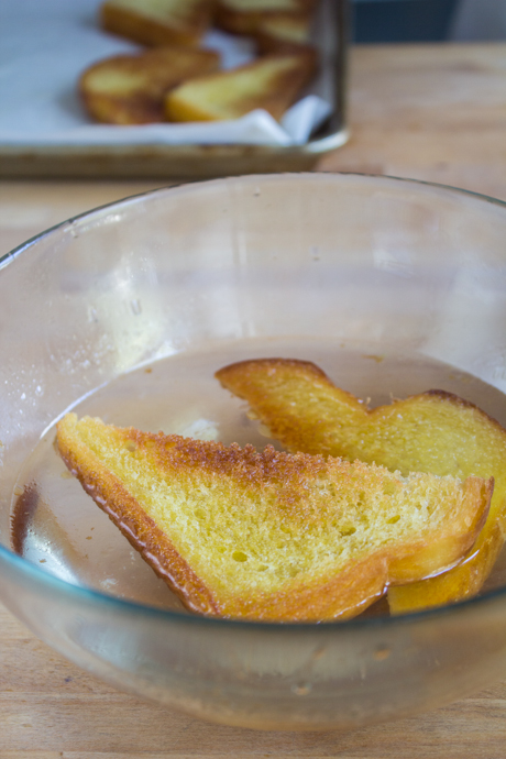 Soak bread in simple syrup