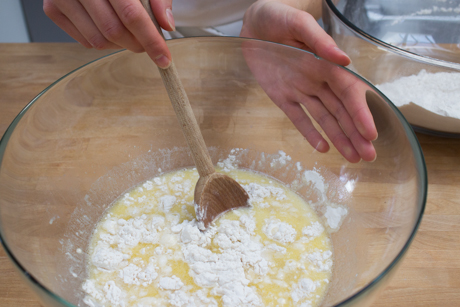 6. Stir flour into yeast mixture