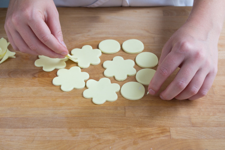 12. To make a cut-out for the teapot that will be placed on the cupcake roll a larger piece of fondant out and cut shapes with your favourite cookie cutter.