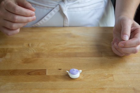 11. If you would like a little pearl embellishment on top of the teapot, make a little tiny ball of fondant to place on top of the teapot lid.