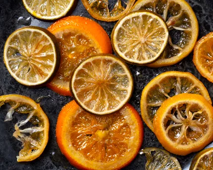 Slices of candied orange and lime