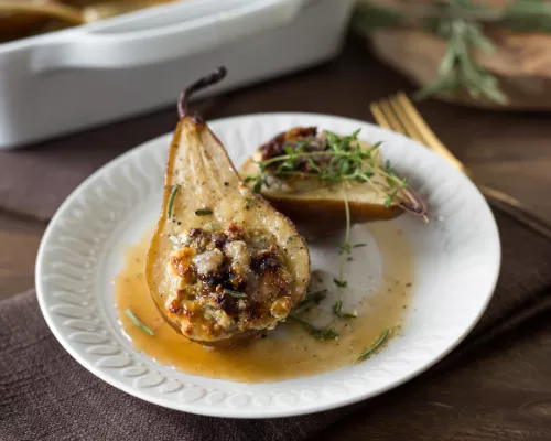 Roasted Pears with Blue Cheese, Walnuts, and Figs