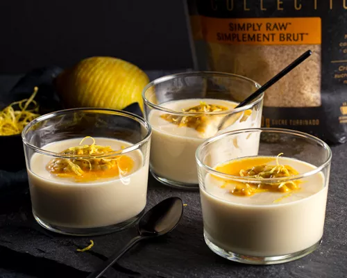 Three servings of Lemon Chamomile Posset in glass dishes