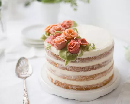 Almond-Coconut Naked Cake with Marzipan Flowers