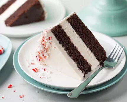 Slice of cake on a plate with a fork