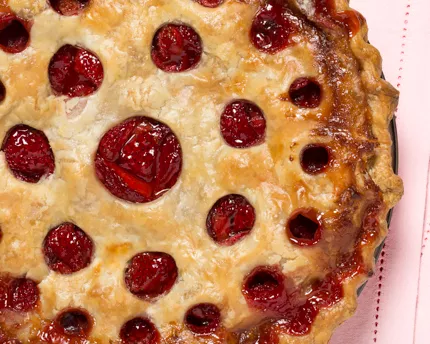 Strawberry Pie on a pink background