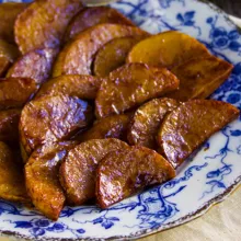 Easy Brown Sugar Glazed Squash on a blue and white plate