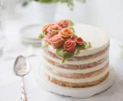 Almond-Coconut Naked Cake with Marzipan Flowers