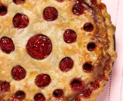 Strawberry Pie on a pink background