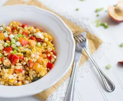 Grilled Corn and Peach Salad with Sweet Dressing