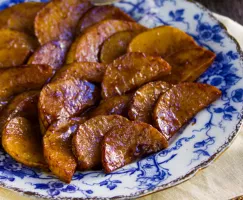 Easy Brown Sugar Glazed Squash on a blue and white plate