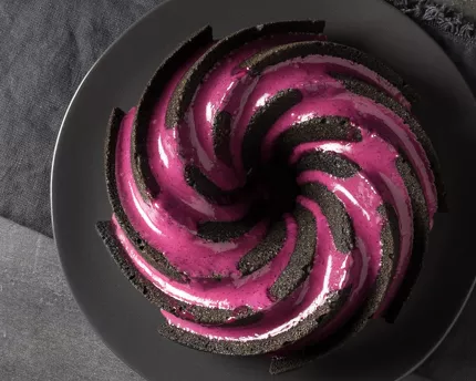 Black Sesame Bundt Cake with Grape Glaze