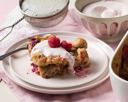 Raspberry and Cream Bread Pudding