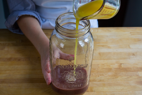 10. Add orange juice to blueberry puree