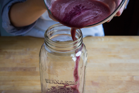 8. Pour blueberry puree into a pitcher